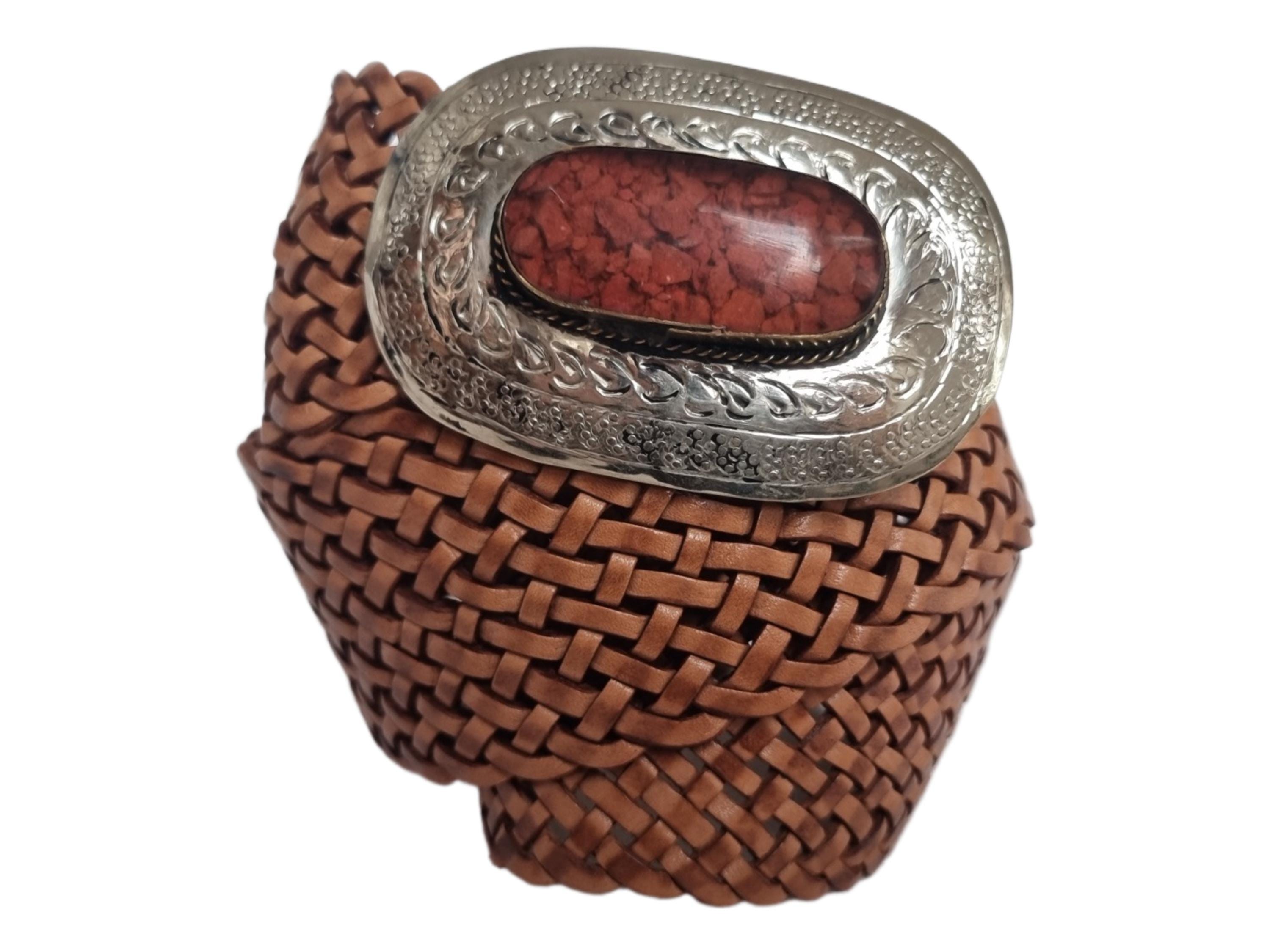Western Braided Leather Belt Silver Buckle Embellished Bohemian‎ Size 30 Braided Black Leather Belt: Western Silver Buckle, Boho  main image 2