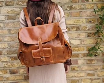 Large Men's Leather Travel Backpack: Rustic Leather Backpack Vintage Trekking Rucksack