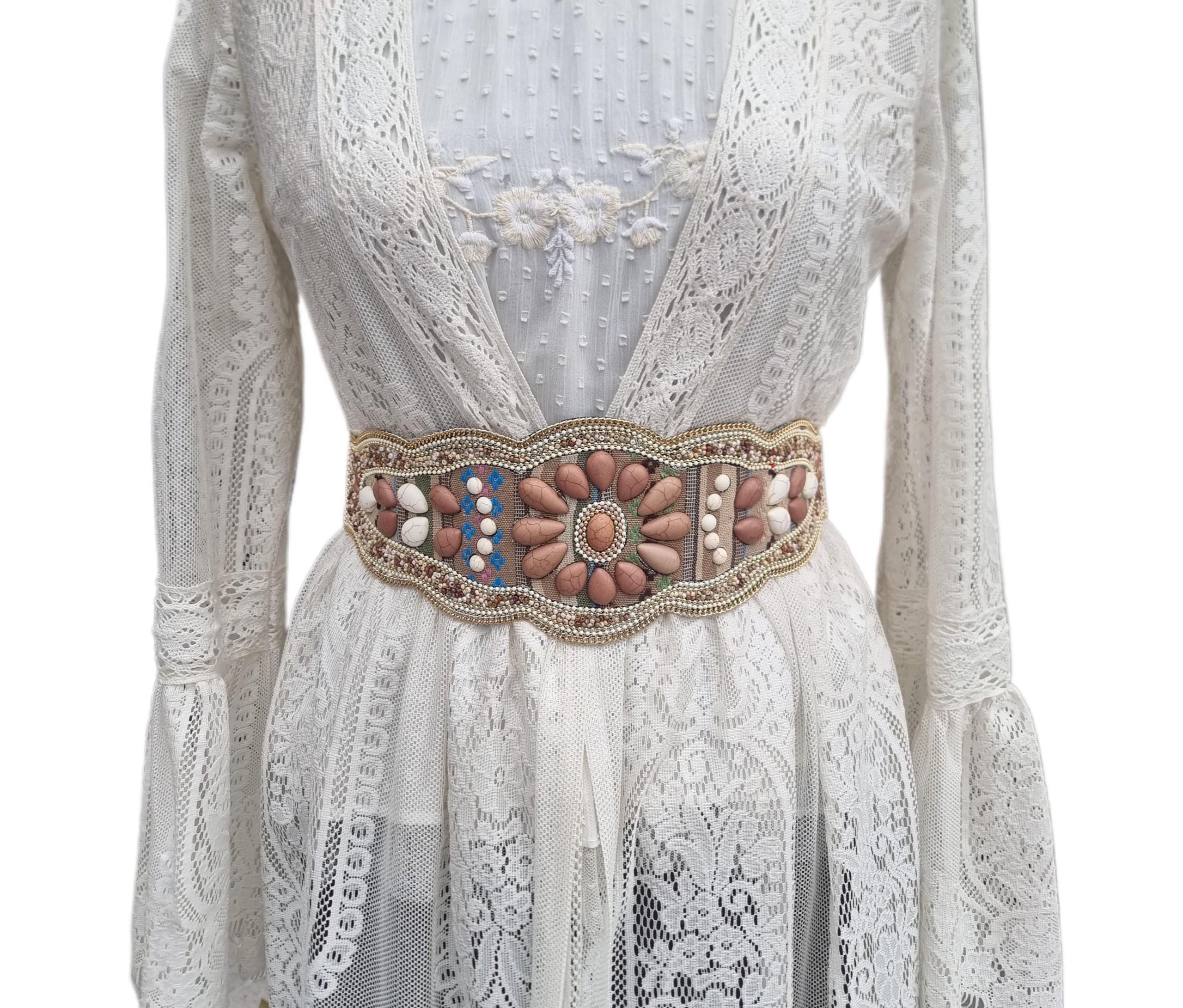 Boho Beaded Flower Waist Belt: Vintage Elastic Dress Girdle 