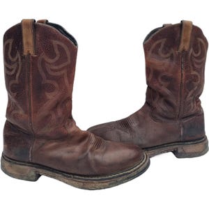 Mens Rustic Leather Cowboy Boots: Western Ranch Workwear, Size 8.5 (EU 42.5, US 10.5)