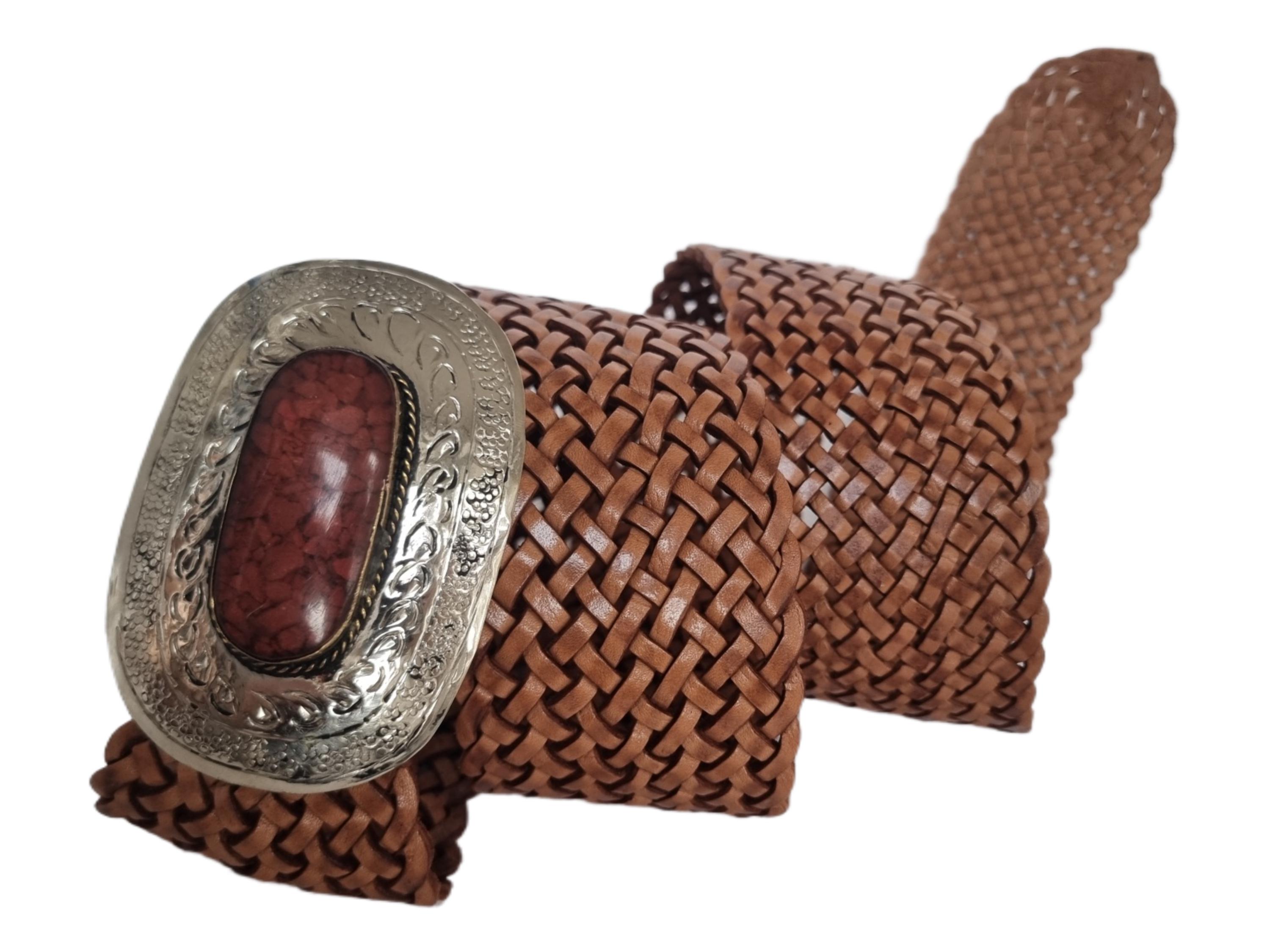 Wide Braided Leather Belt: Silver Western Buckle, Boho Style  display picture 2