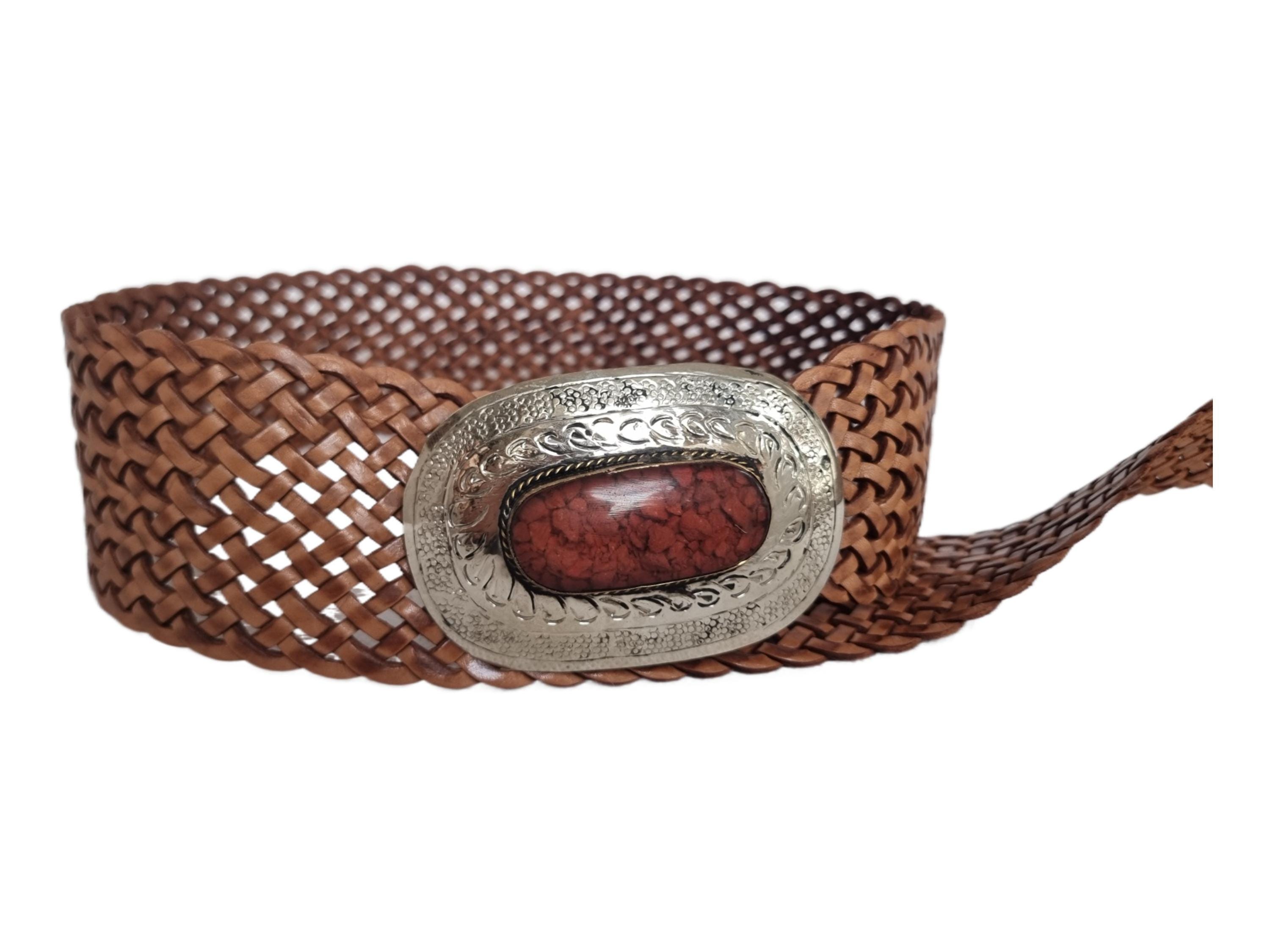Western Split Leather Braided Belt with Silver Buckle Size M/L Southwestern boho ARIAT Women main image 3