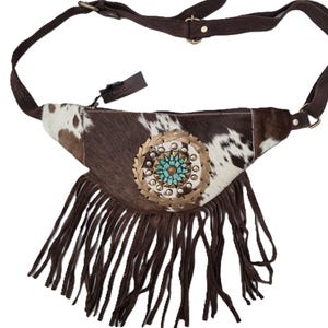 Western Rindsleder Fanny Pack mit Fransen: Leder Festival Gürteltasche