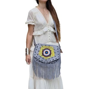 Beaded Leather Fringe Crossbody Bag: Western Tassel Purse