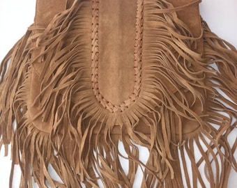 Vintage Suede Fringe Crossbody Bag: Western Boho Style