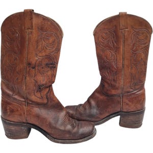 Vintage mens rustic leather cowboy boots size 43, western riding boots men uk 9, mid calf boots us 10, country rodeo outfit