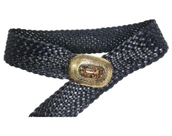 Braided Leather Corset Belt: Boho Western Style with Stone Buckle