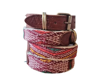 Upcycled Kilim Leather Dog Collar: Bohemian Large Breed Accessory