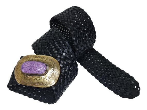 Black Braided Leather Belt Silver Buckle Boho Western Plus Size XL Authentic Handmade Mexican Leather Belt - Western/Cowboy  main image 4
