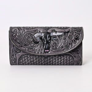 Hand Tooled Leather Western Wallet: Cowgirl Long Purse