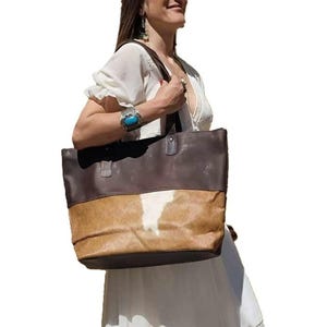 Cowhide & Leather Tote Bag: Oversized Western Shoulder Bag