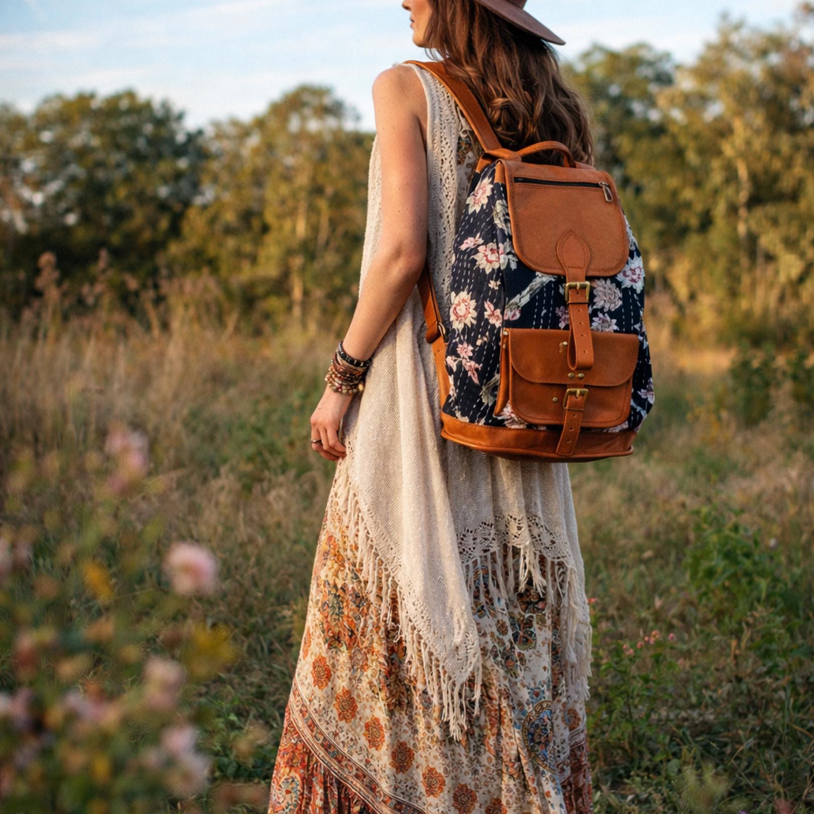 ?Bohemian Hippie Canvas Backpack ? Tribal Woven Backpack Boho Aztec Hippie Southwestern Baja  main image 3