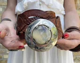 Wide Braided Leather Belt: Boho Western Buckle, Full Grain Leather