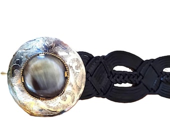 Braided Leather Belt Boho - Adjustable Waist Belt Vintage Style, Engraved Silver Western Buckle