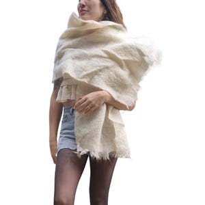 Hand Knit Mohair Wool Scarf: Oversized Winter Shawl with Fringe