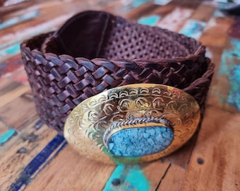 Large Braided Leather Belt Boho, Wide Waist Belt, Genuine  display picture 3