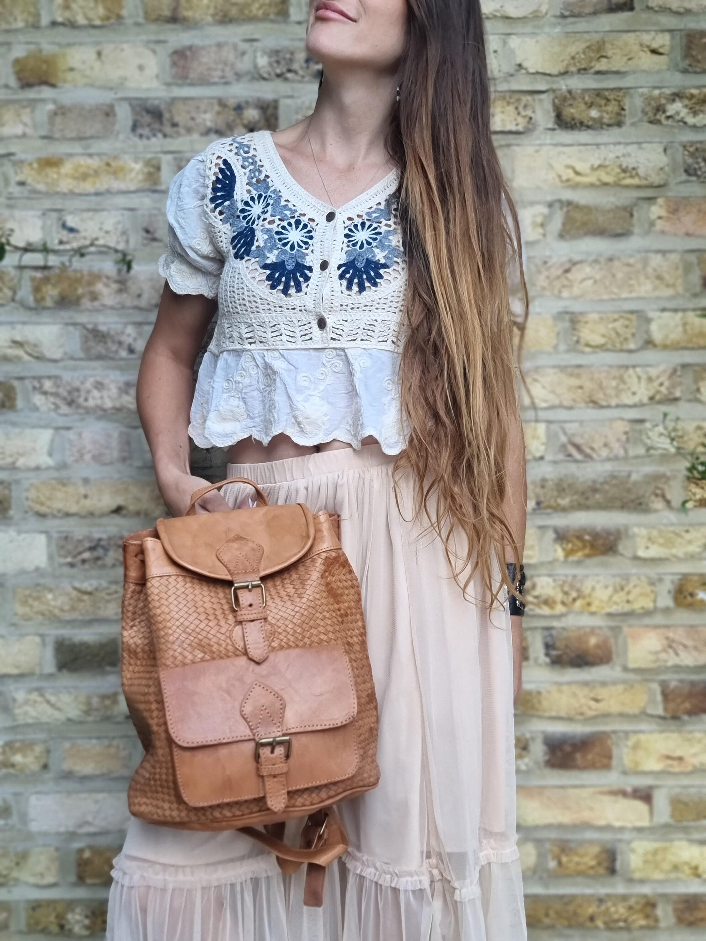 Warm Tan Leather Backpack with Braided Detail Walker Leather Backpack | Rustic Tan main image 4