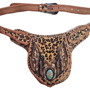 Beaded Leopard Cowhide Fanny Pack: Western Turquoise Buckle Belt Bag