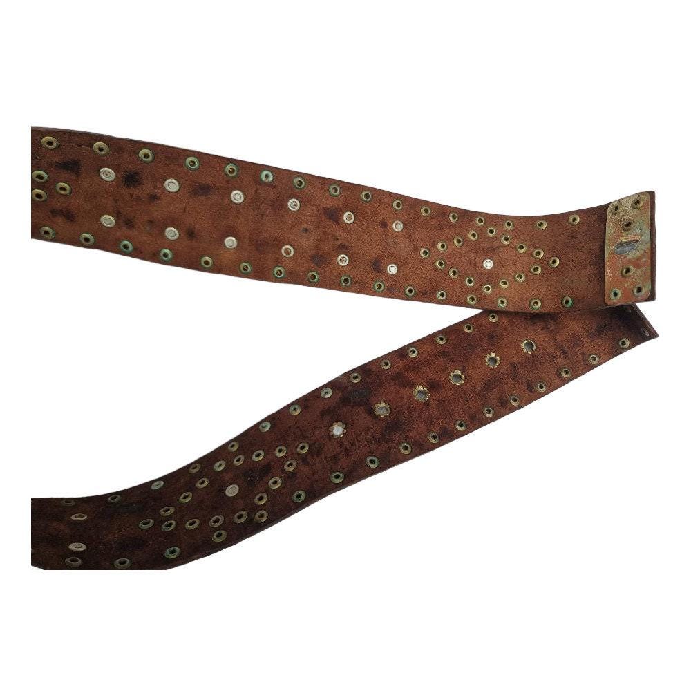 Vintage Moroccan Wide Leather Coin Belt Boho Braided leather up to 38\