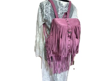 Fringe Suede Burgundy Backpack Tassel Backpacks in Unique Design / Women Accessory main image 3