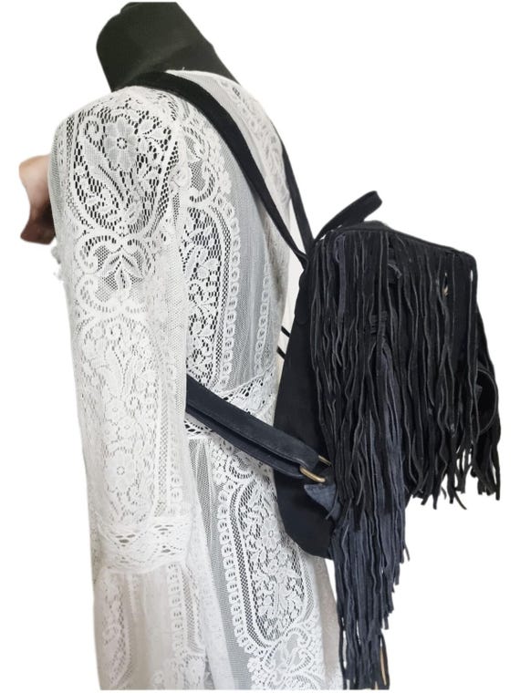 Festival ready bohemian western style leather & suede backpack. Boho Chic Suede Bucket Bag Drawstring Backpack | eBay main image 2
