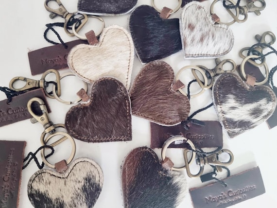 Cowhide Heart Keychain: Handmade Western Leather Purse Charm