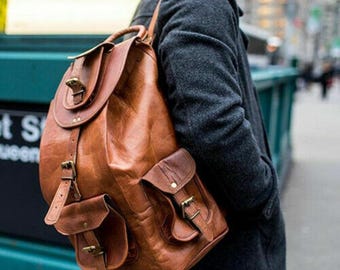 Stor läderryggsäck, 15-tums laptopväska, reseryggsäck för universitet, äkta läderryggsäck för män och kvinnor, unisex arbetsväska