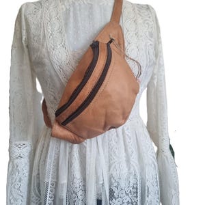 Handmade Tan Leather Bum Bag: Vintage Boho Festival Waist Pack