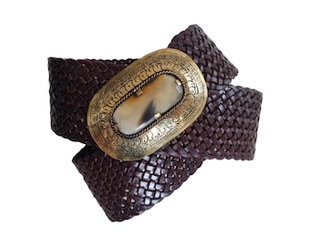 Large Braided Leather Belt Boho, Wide Waist Belt, Genuine  display picture 3