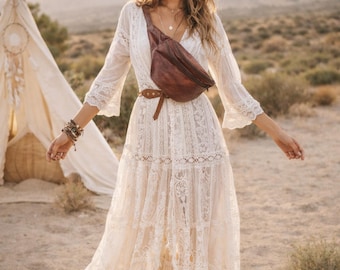 Riñonera de cuero marrón oscuro hecha a mano: bolso de cadera estilo boho vintage para festivales.