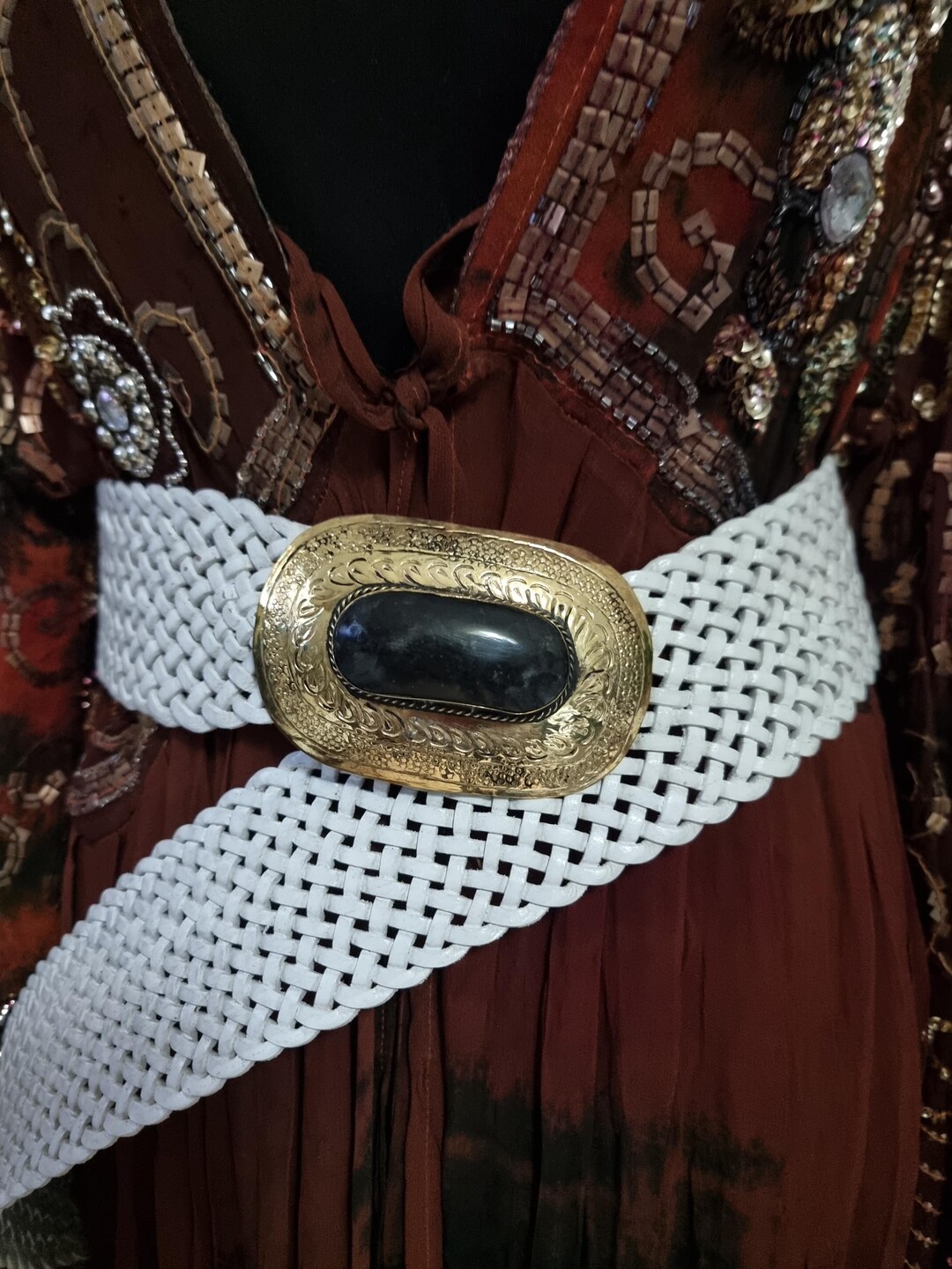 Braided White Leather Belt: Moroccan Boho Western Style - Etsy display picture 1