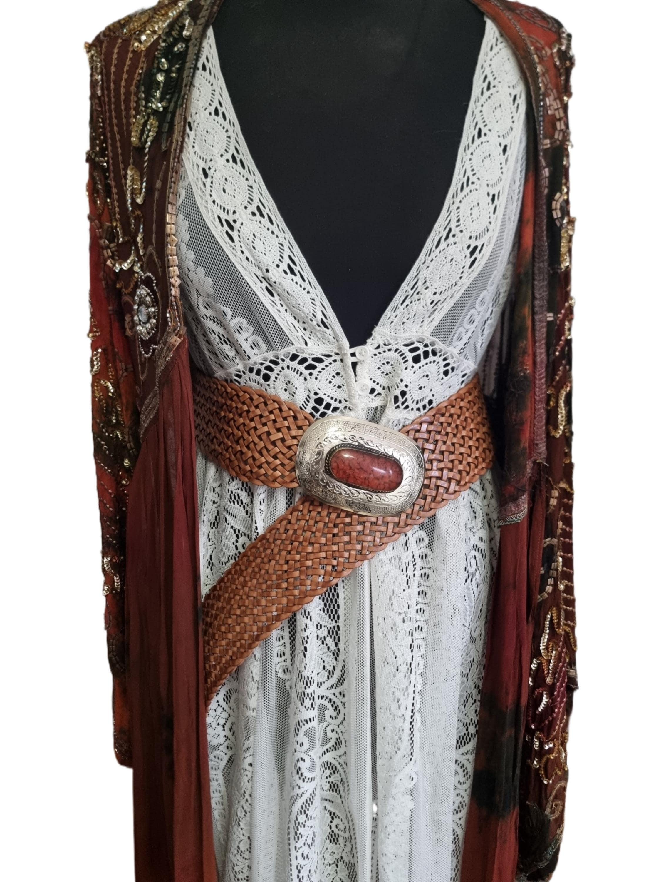 Braided Belt Womens 13 Brown Wide Woven Metallic Silver Boho Western Festival Women main image 3