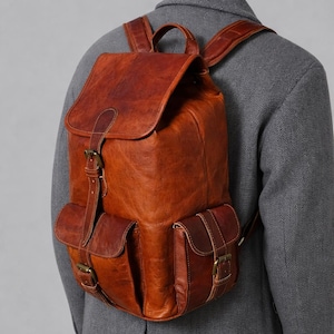 Large Leather Travel Backpack: 16" Unisex Rucksack, Laptop Bag