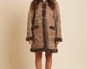 Vintage Shearling Hooded Coat – Penny Lane Afghan Duffle Coat – 1970s Boho Cottagecore Sheepskin Jacket – Size M