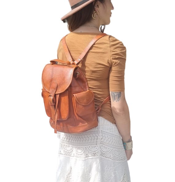 Women’s Tan Leather Drawstring Backpack Shoulder Bag s-l400.jpg main image 2