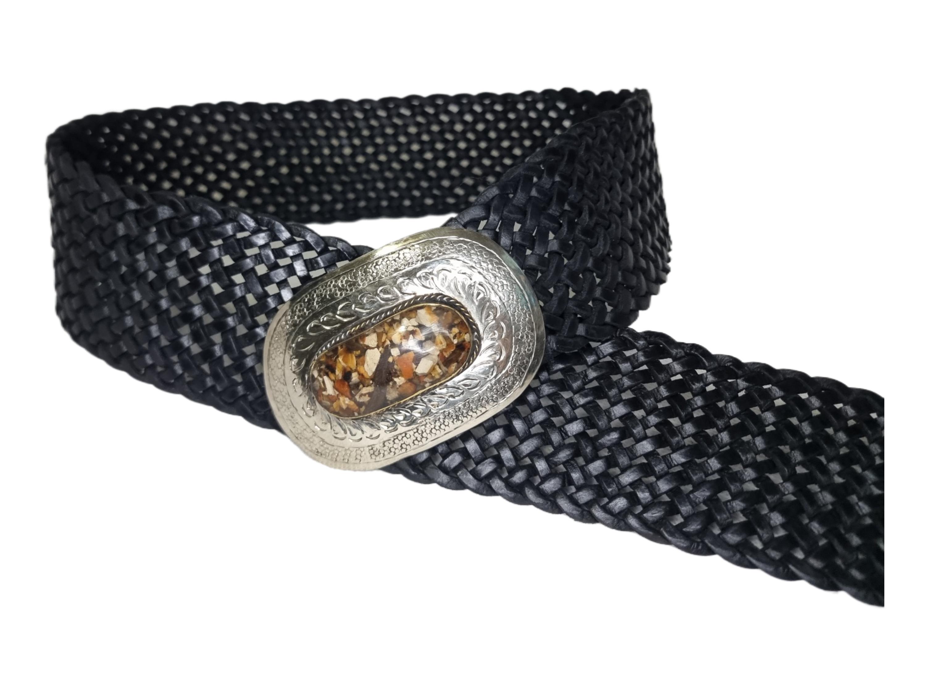 Black Braided Leather Belt Silver Buckle Boho Western Plus Size XL Authentic Handmade Mexican Leather Belt - Western/Cowboy  main image 2