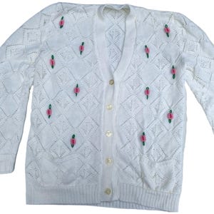 Cárdigan de punto con rosas bordadas: suéter floral vintage estilo cottagecore (M-L)