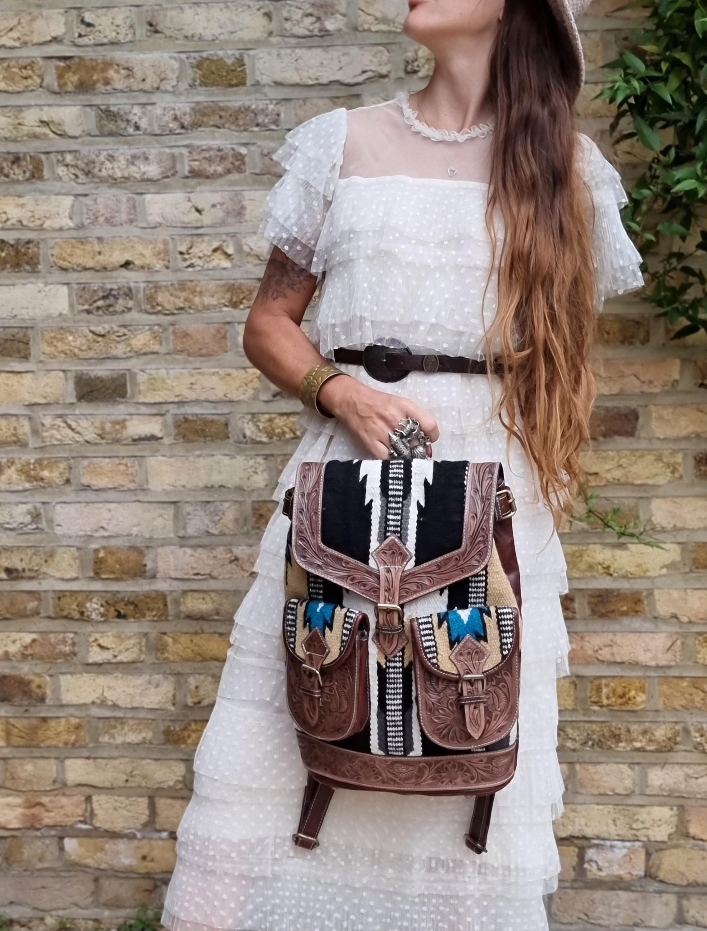 Aztec Leather Backpack - Navajo Blanket Western Bag - Tooled  display picture 1