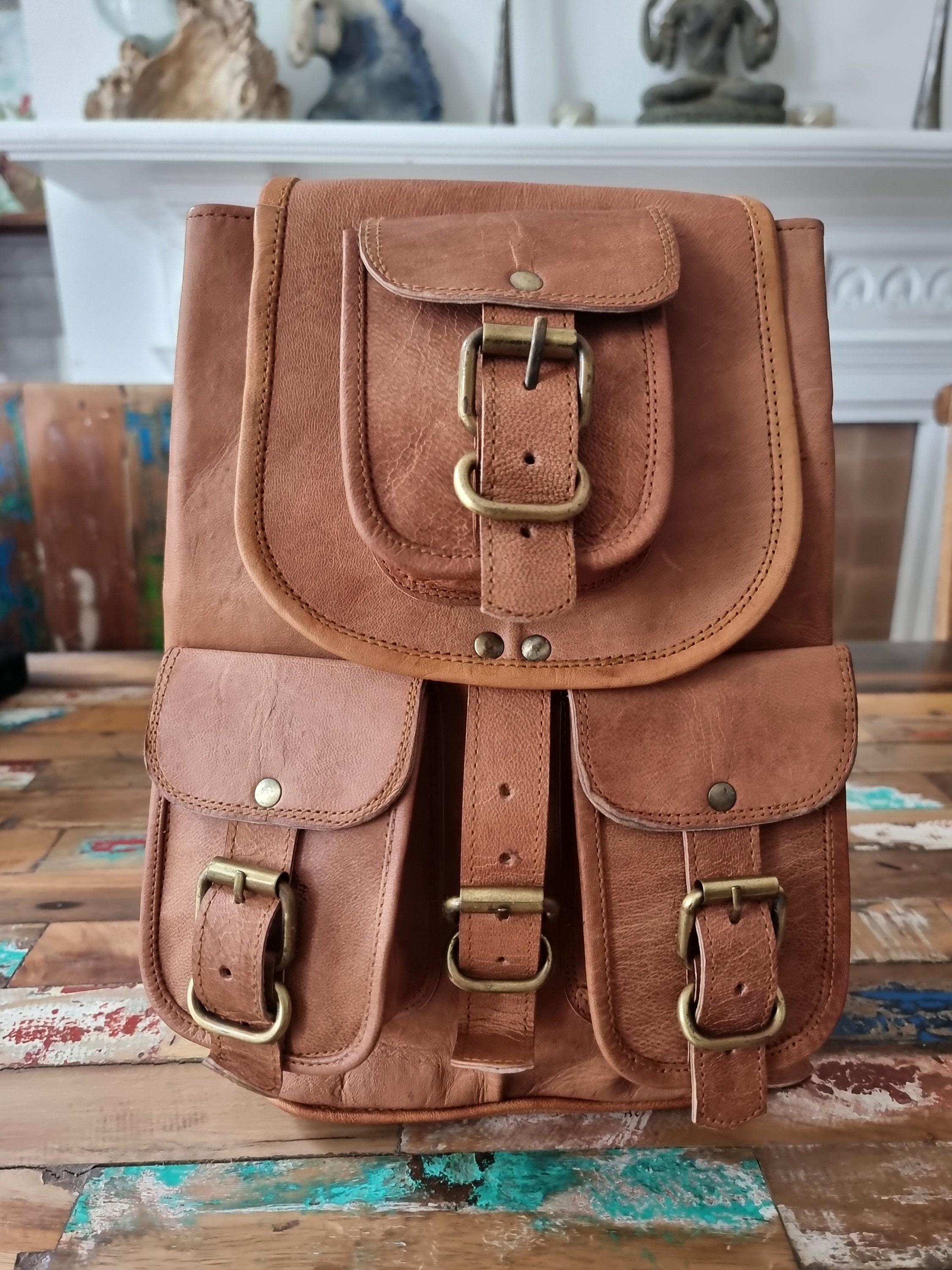 70s Style Leather Backpack: Handmade Tan Rucksack, Brass Buckles - Etsy 70s Style Leather Backpack: Handmade Tan Rucksack, Brass Buckles - Etsy