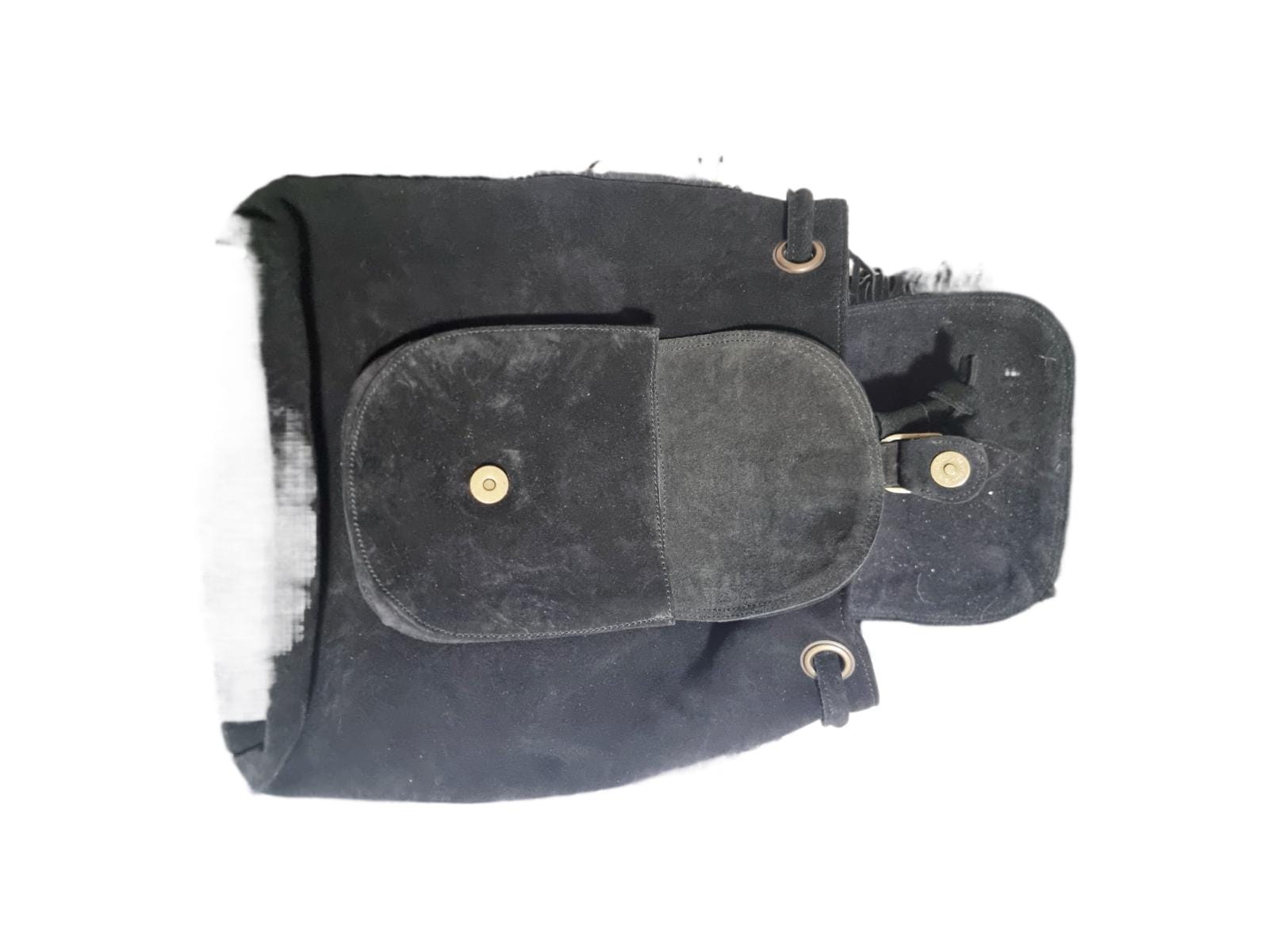 Black Suede Fringe Backpack, Boho Leather Rucksack, Western  display picture 2