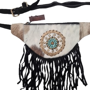 Rindsleder Fransen Gürteltasche: Western Festival Bauchtasche
