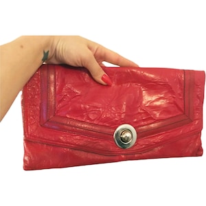 Retro Leder Clutch, große Abendtasche, Artdeco Design, ungewöhnliche 80er Geldbörse, Damen lässig Alltags-Clutch, Hochzeits-Clutch, Geschenk für Sie