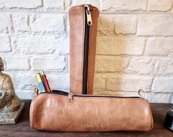 Handmade Leather Pencil Case: Minimalist Makeup Bag & Sunglasses Case
