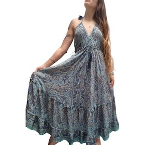 Silk Paisley Maxi Dress: Backless Boho Cottagecore Summer Gown