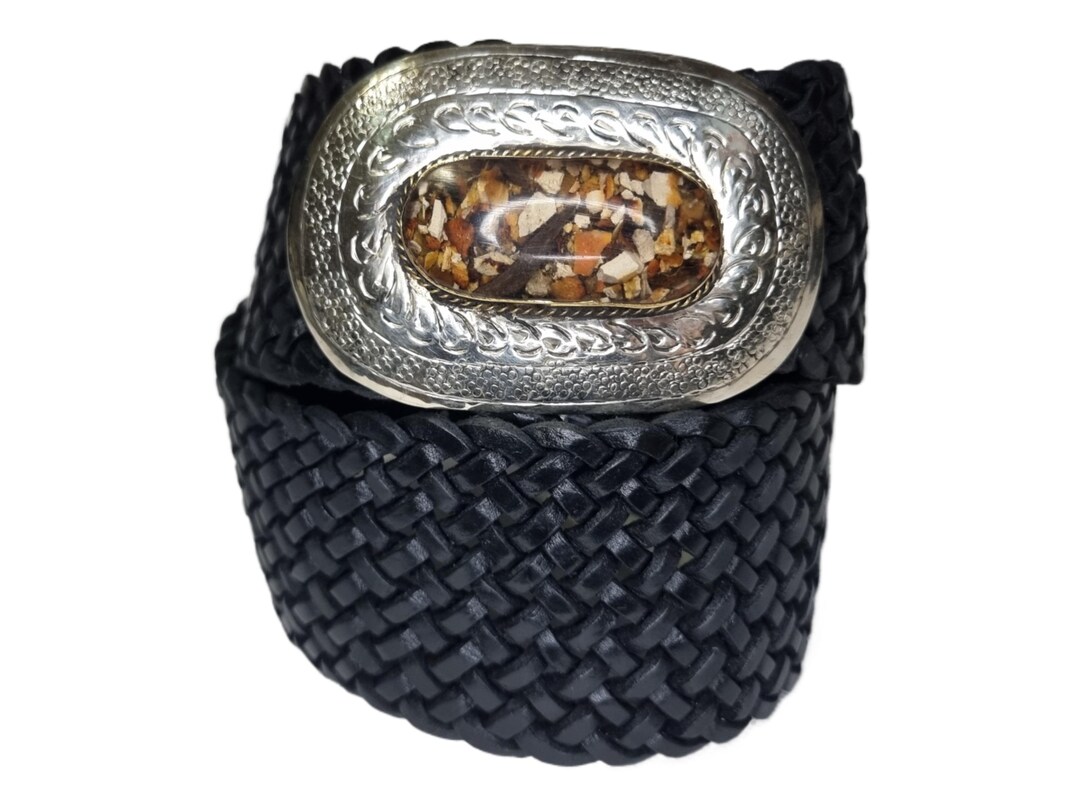 Braided Leather Belt: Wide Boho Waist Belt With Silver  display picture 3