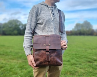 Sac à bandoulière en cuir rustique : sac à bandoulière pleine fleur fait main