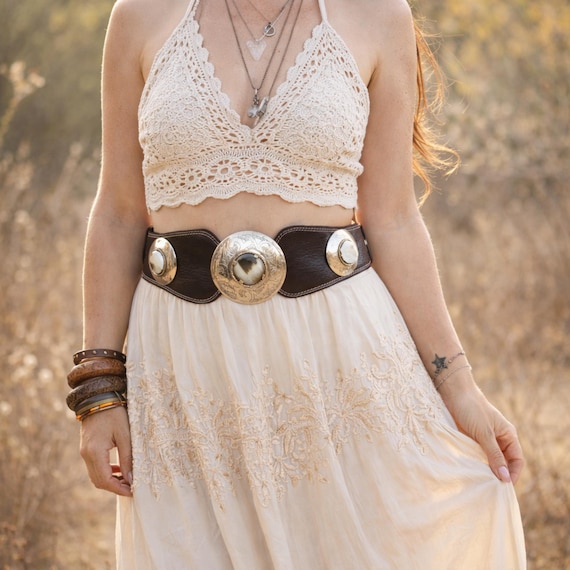 Vintage Boho Leather Belt Women, Large Gypsy Waist Belt, Wide Hip Belt Genuine Leather, Unique Moroccan Crafts