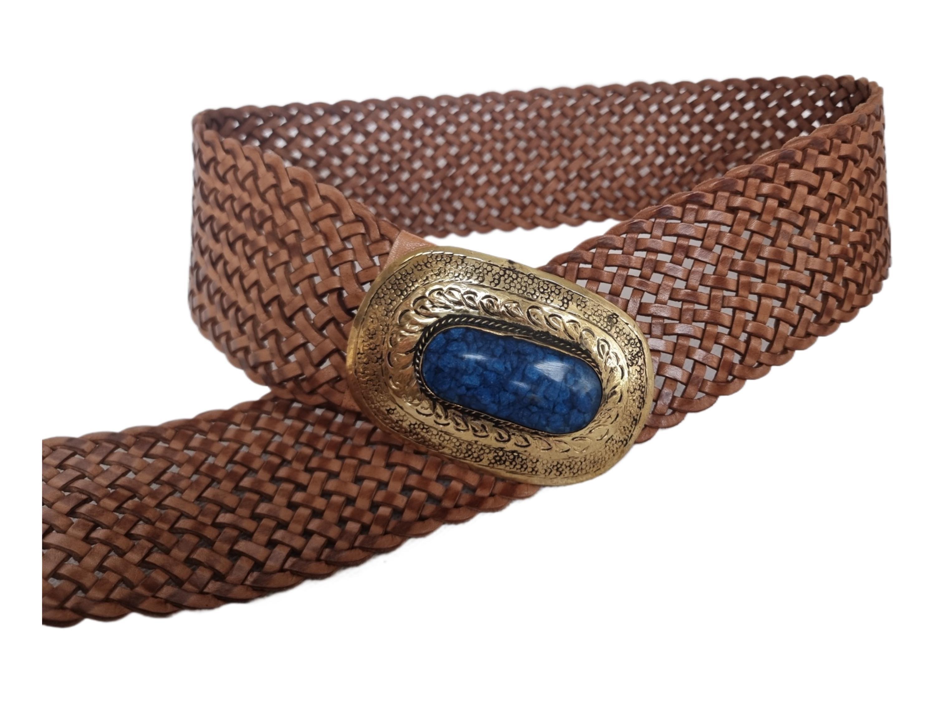 Handwoven Leather Western Belt: Tan Brown Boho Waist Belt 