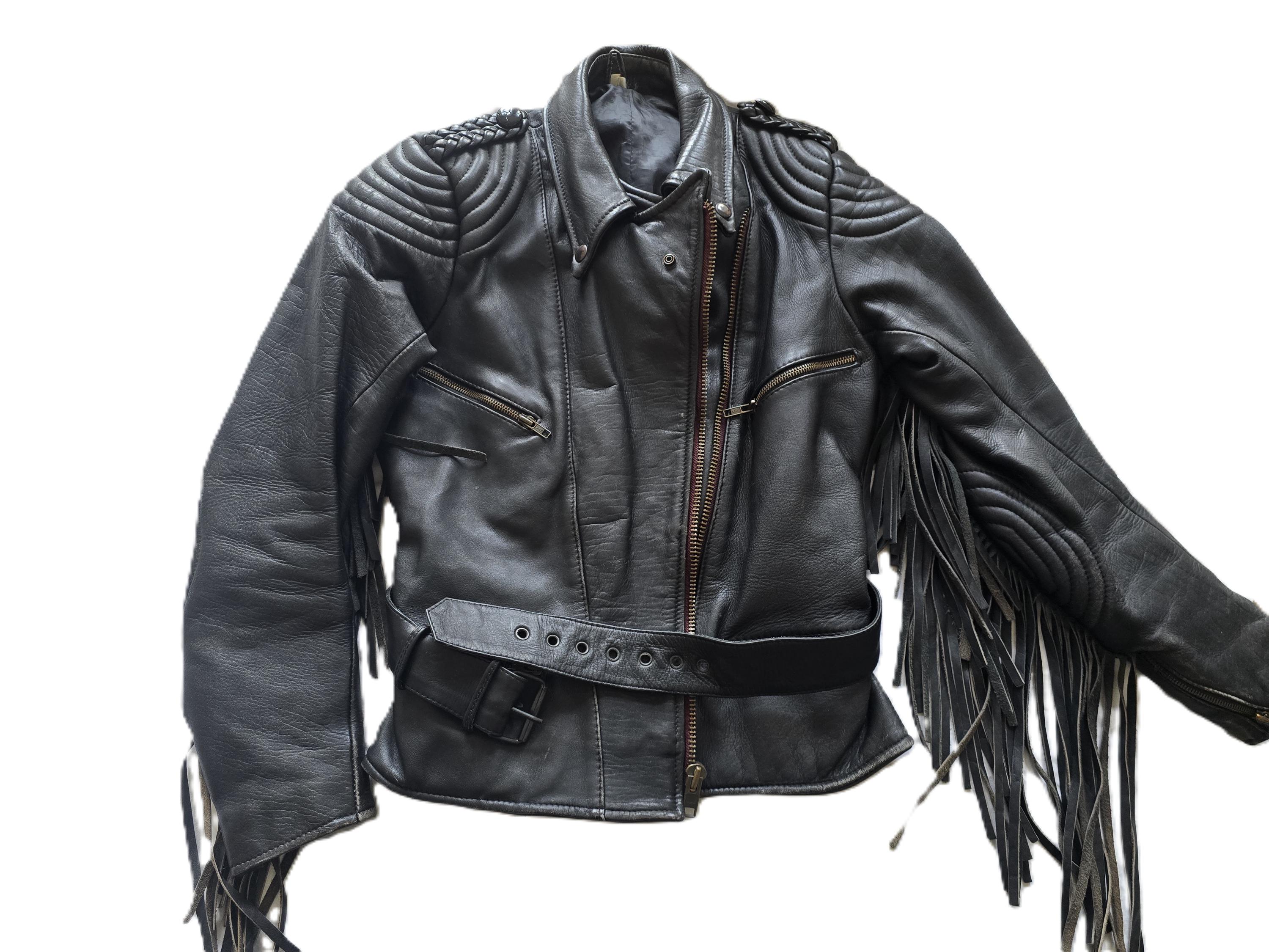 Vintage 80s Leather Biker Jacket With Fringe Size S 8, Padded