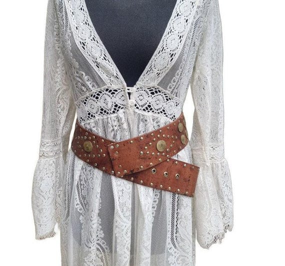 Vintage Moroccan Wide Leather Coin Belt Boho Braided leather up to 38\